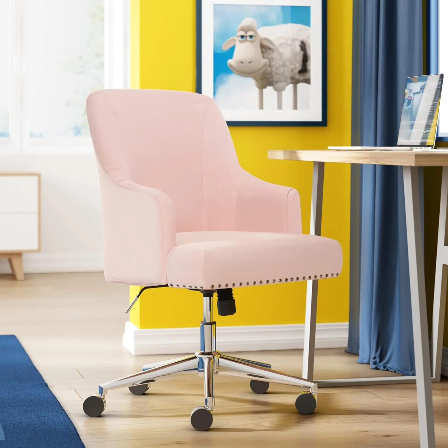 Serta Style Leighton Home Office Chair, Party Pink Twill Fabric 27.25D x 24W x 38.75H in
