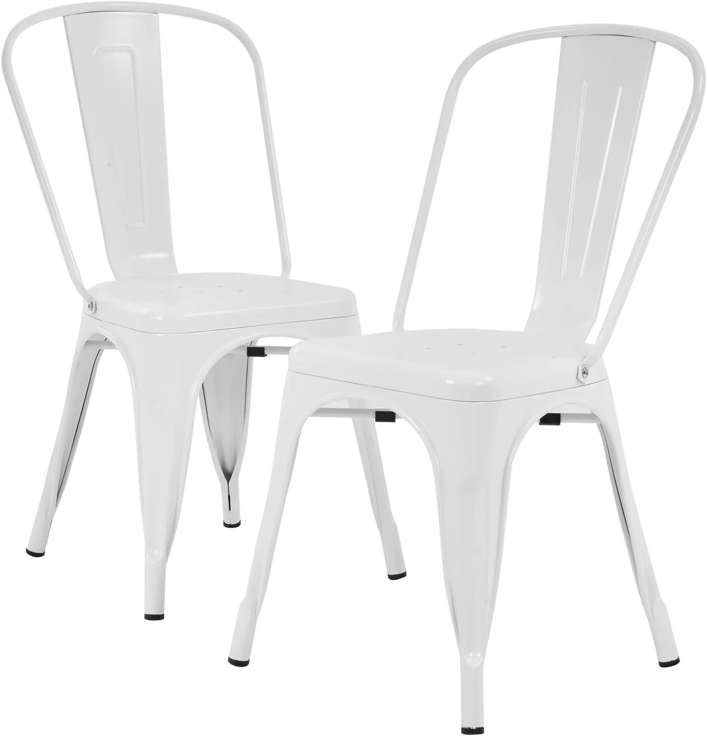 Set of 2 Dining Chair Metal Patio Chair Stackable Bistro Chair Waterproof Dining Chair with Non-Slip Rubber Pad for Indoor Outdoor, Cream