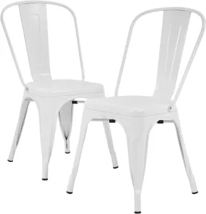 Set of 2 Dining Chair Metal Patio Chair Stackable Bistro Chair Waterproof Dining Chair with Non-Slip Rubber Pad for Indoor Outdoor, Cream