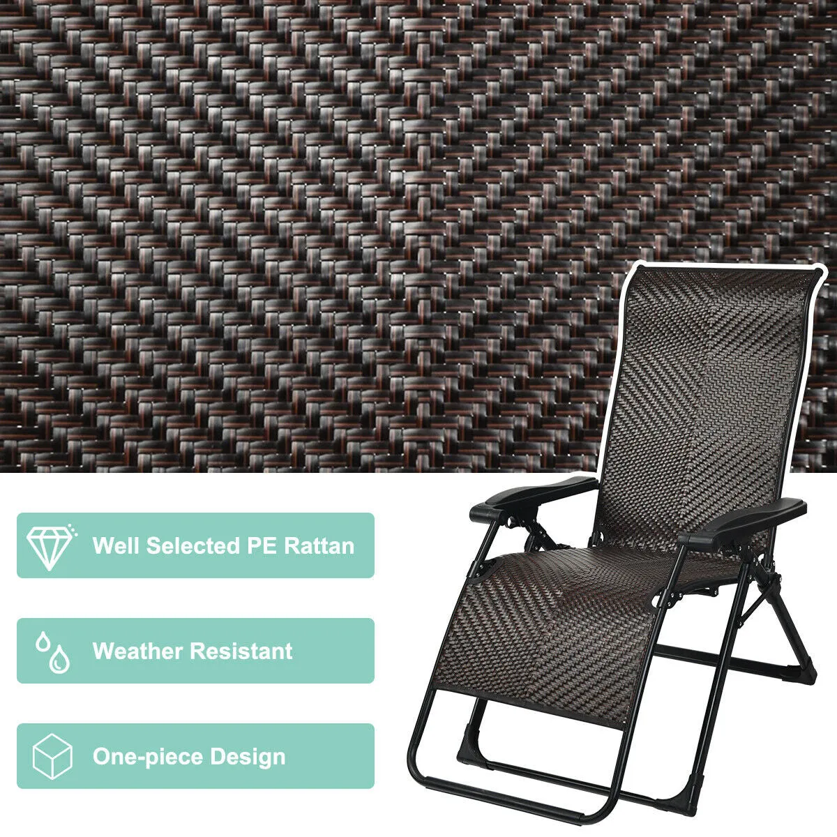 Set of 2 Folding Adjustable Rattan Lounge Chair