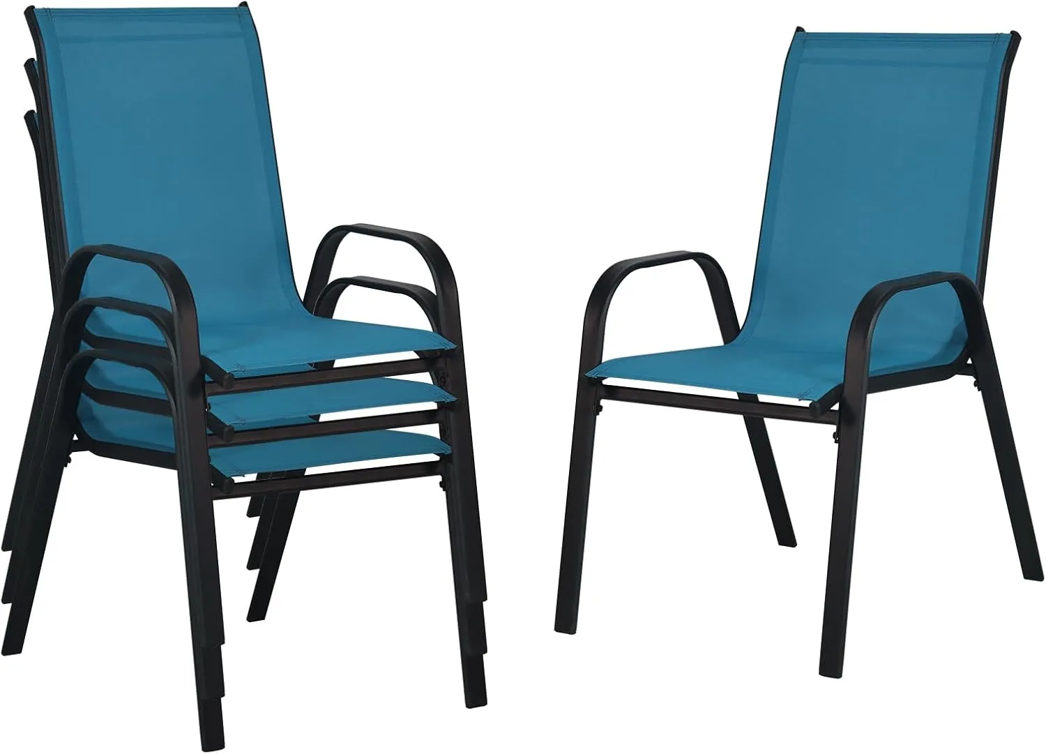 SHGJ&SOFT Patio Chairs Set of 4, Outdoor Stackable Dining Chairs with High Back, Breathable Patio Dining Chairs with All Weather Outdoor Furniture for Backyard, Deck, Garden, Lawn (Blue, Set of 4)