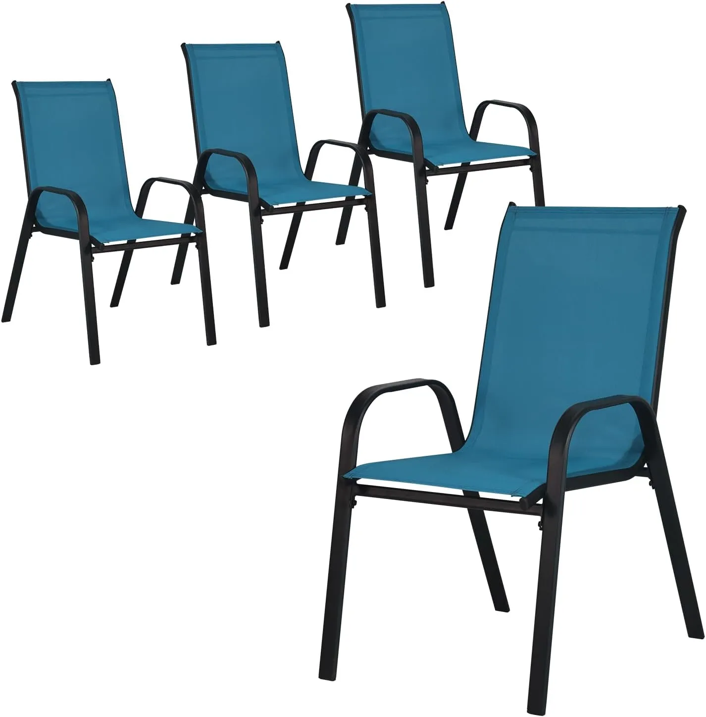 SHGJ&SOFT Patio Chairs Set of 4, Outdoor Stackable Dining Chairs with High Back, Breathable Patio Dining Chairs with All Weather Outdoor Furniture for Backyard, Deck, Garden, Lawn (Blue, Set of 4)