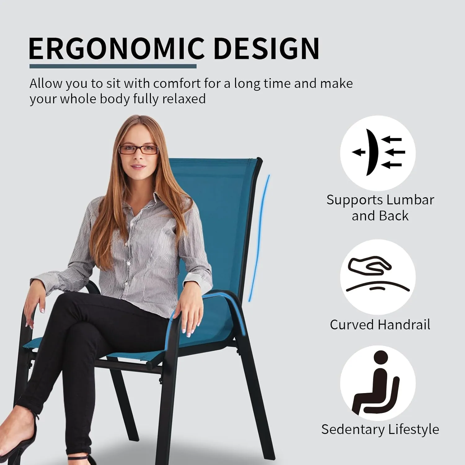 SHGJ&SOFT Patio Chairs Set of 4, Outdoor Stackable Dining Chairs with High Back, Breathable Patio Dining Chairs with All Weather Outdoor Furniture for Backyard, Deck, Garden, Lawn (Blue, Set of 4)