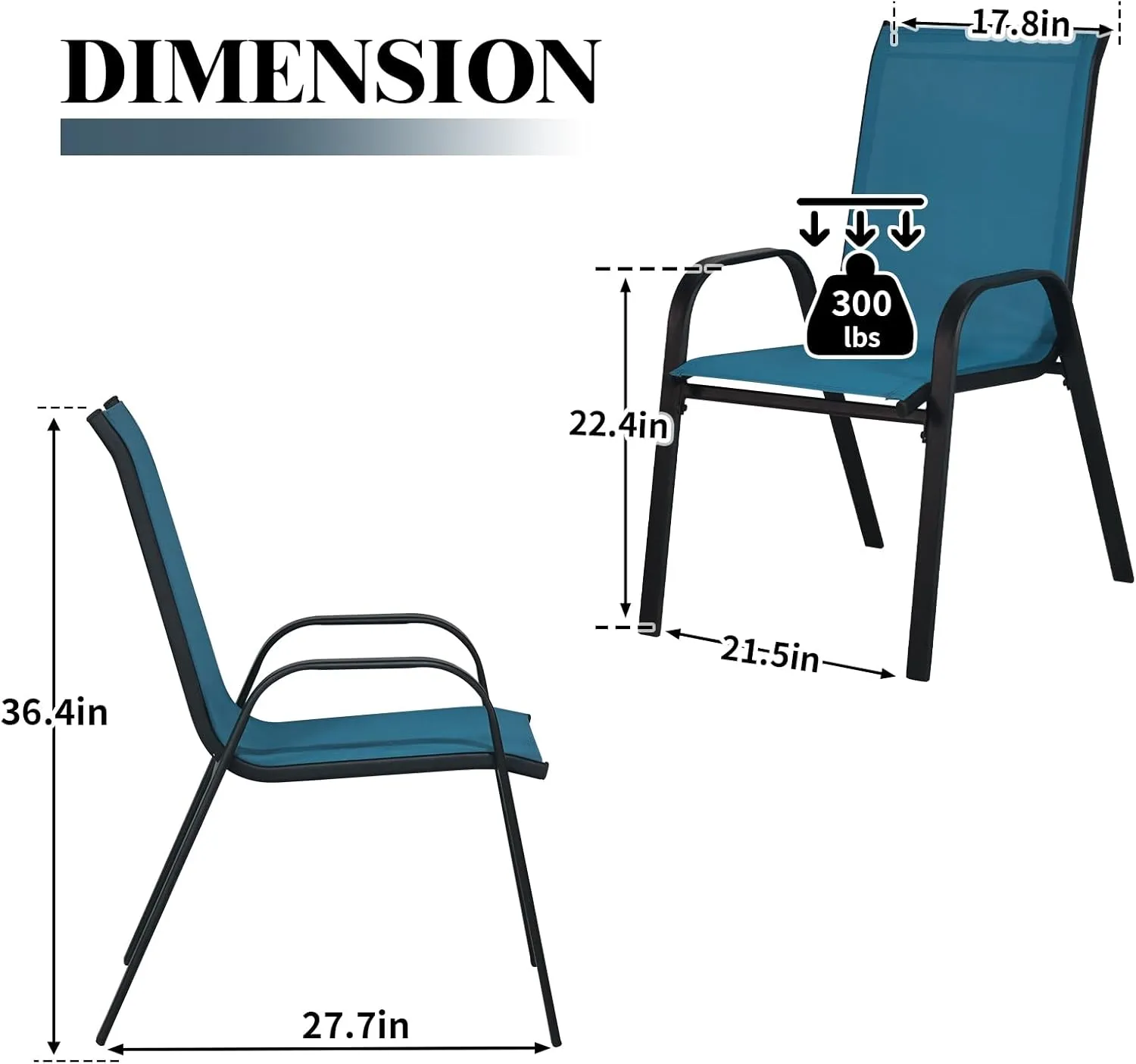SHGJ&SOFT Patio Chairs Set of 4, Outdoor Stackable Dining Chairs with High Back, Breathable Patio Dining Chairs with All Weather Outdoor Furniture for Backyard, Deck, Garden, Lawn (Blue, Set of 4)