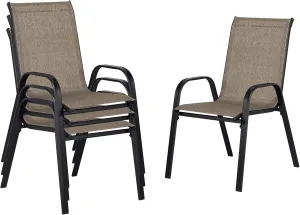 SHGJ&SOFT Stackable Patio Chairs Set of 4, Stackable Patio Chairs with High Back, Comfortable Breathable Patio Dining Chairs for Backyard, Deck, Garden, Lawn (Brown, Set of 4)