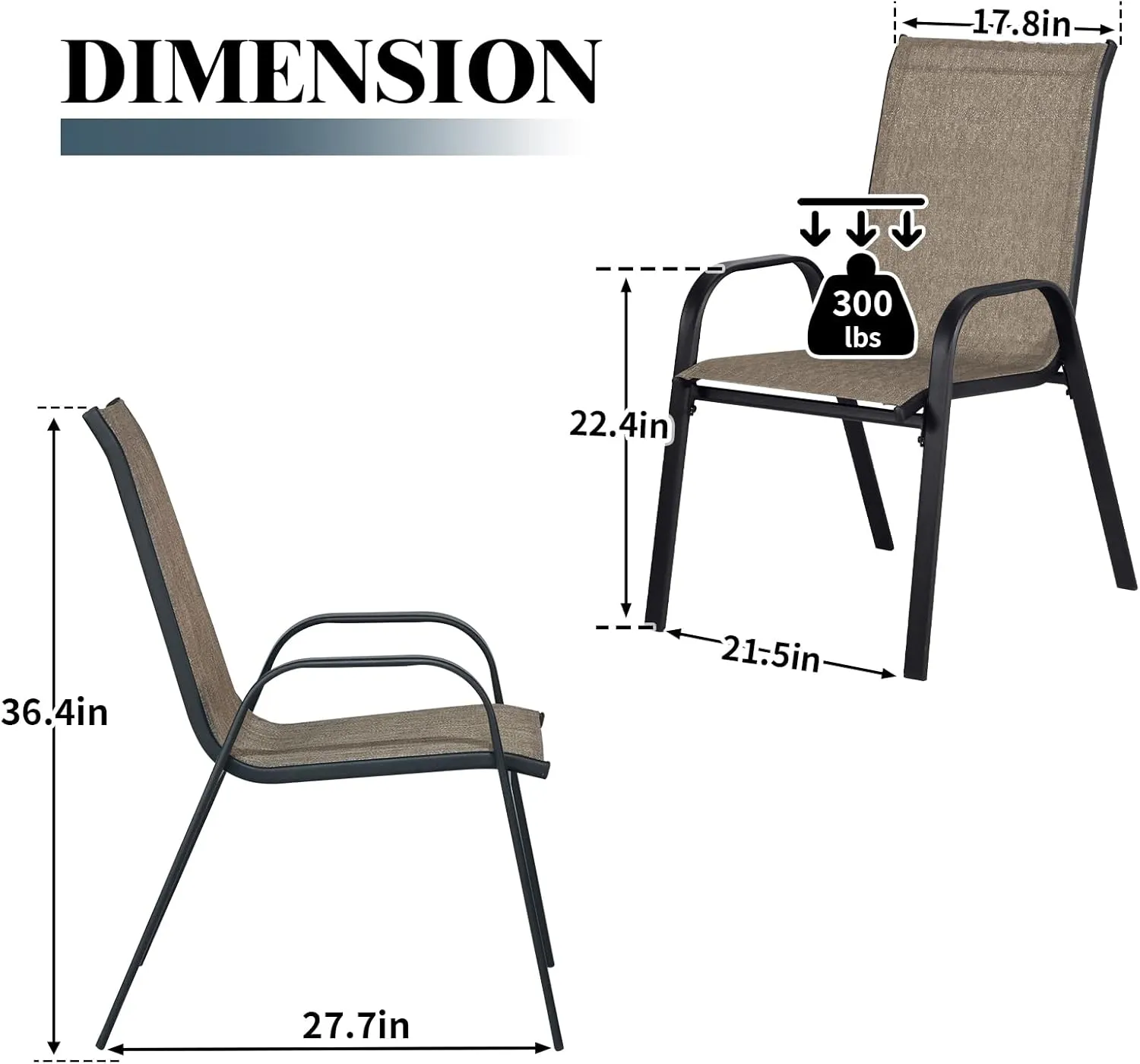 SHGJ&SOFT Stackable Patio Chairs Set of 4, Stackable Patio Chairs with High Back, Comfortable Breathable Patio Dining Chairs for Backyard, Deck, Garden, Lawn (Brown, Set of 4)
