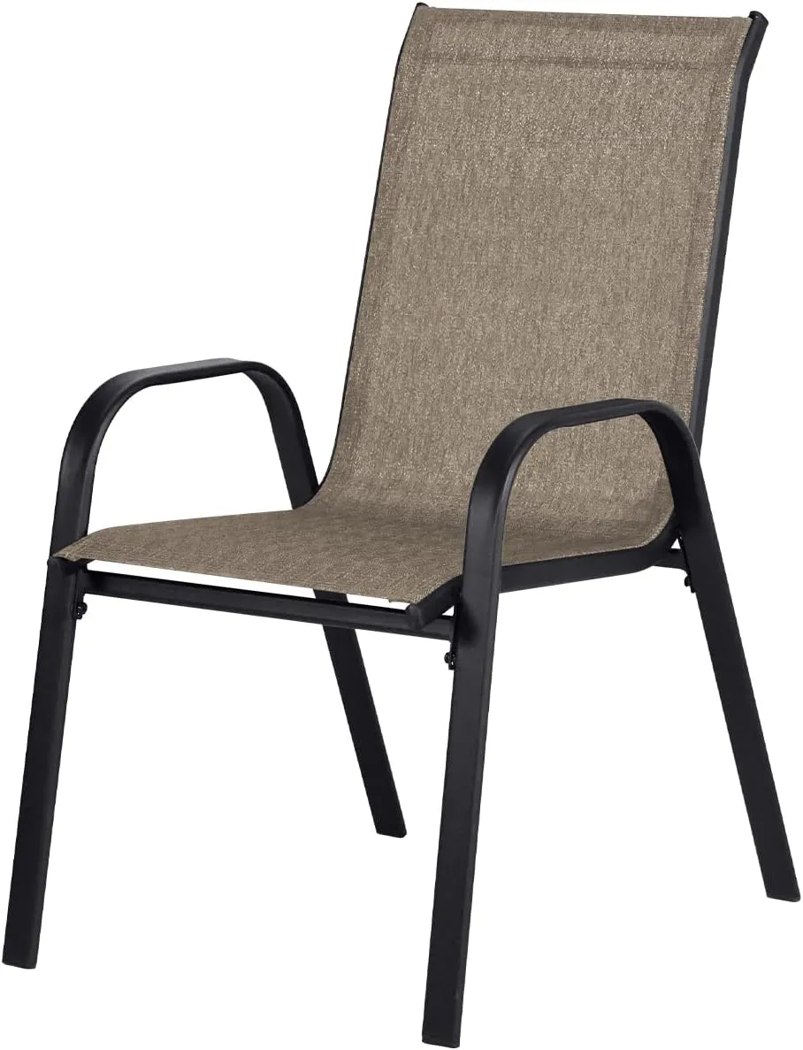 SHGJ&SOFT Stackable Patio Chairs Set of 4, Stackable Patio Chairs with High Back, Comfortable Breathable Patio Dining Chairs for Backyard, Deck, Garden, Lawn (Brown, Set of 4)