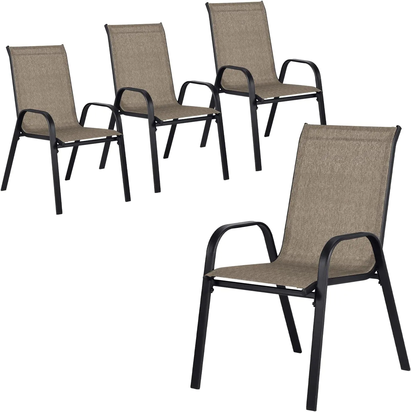 SHGJ&SOFT Stackable Patio Chairs Set of 4, Stackable Patio Chairs with High Back, Comfortable Breathable Patio Dining Chairs for Backyard, Deck, Garden, Lawn (Brown, Set of 4)