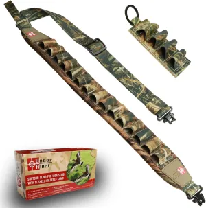 Shotgun Sling 12 Gauge with 15 Shell Holders, Adjustable Gun Sling with Thumb Loop and Built-in Swivels, 12ga Shotgun Strap for Hunting Turkeys & Waterfowl, 2 Point Shot Gun Accessories