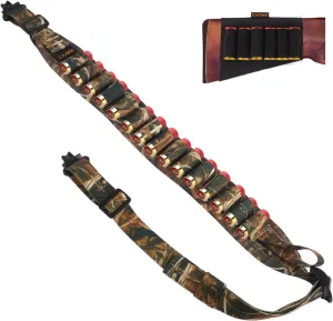 Shotgun Sling with 15 Shell Holders for 12ga 20ga Shotguns, Adjustable Gun Sling with Swivels and Buttstock Ammo Holder, Hunting and Shotting Accessory