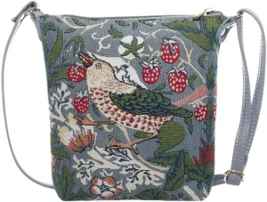 Signare Tapestry Strawberry Thief Grey Design Small Crossbody Bag Sling Purse For Women (SLING-STGR)