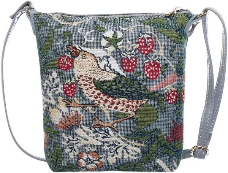 Signare Tapestry Strawberry Thief Grey Design Small Crossbody Bag Sling Purse For Women (SLING-STGR)