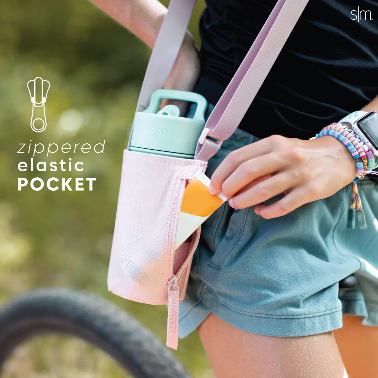 Simple Modern Kid's Water Bottle Carrier Sling with Adjustable Strap | Bottle Holder Crossbody Bag for Walking, Hiking and School | Summit Collection | Blush