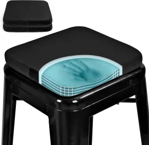 SINOSSO Magnetic Memory Foam Metal Stool Cushions Set of 2, Luxury Velvet Bar Cafe Stackable Chair Seat Pads, Non-Slip & Washable (Square, Black, 2)