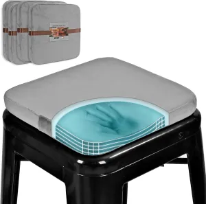 SINOSSO Magnetic Memory Foam Metal Stool Cushions Set of 4, Luxury Velvet Bar Cafe Stackable Chair Seat Pads, Non-Slip & Washable (Square, Gray, 4)