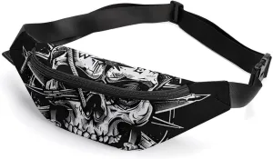 Skull Navigation Bones Compass Crossbody Fanny Pack Waist Packs Adjustable Shoulder Bags Sling Bag for Hiking Running Cycling