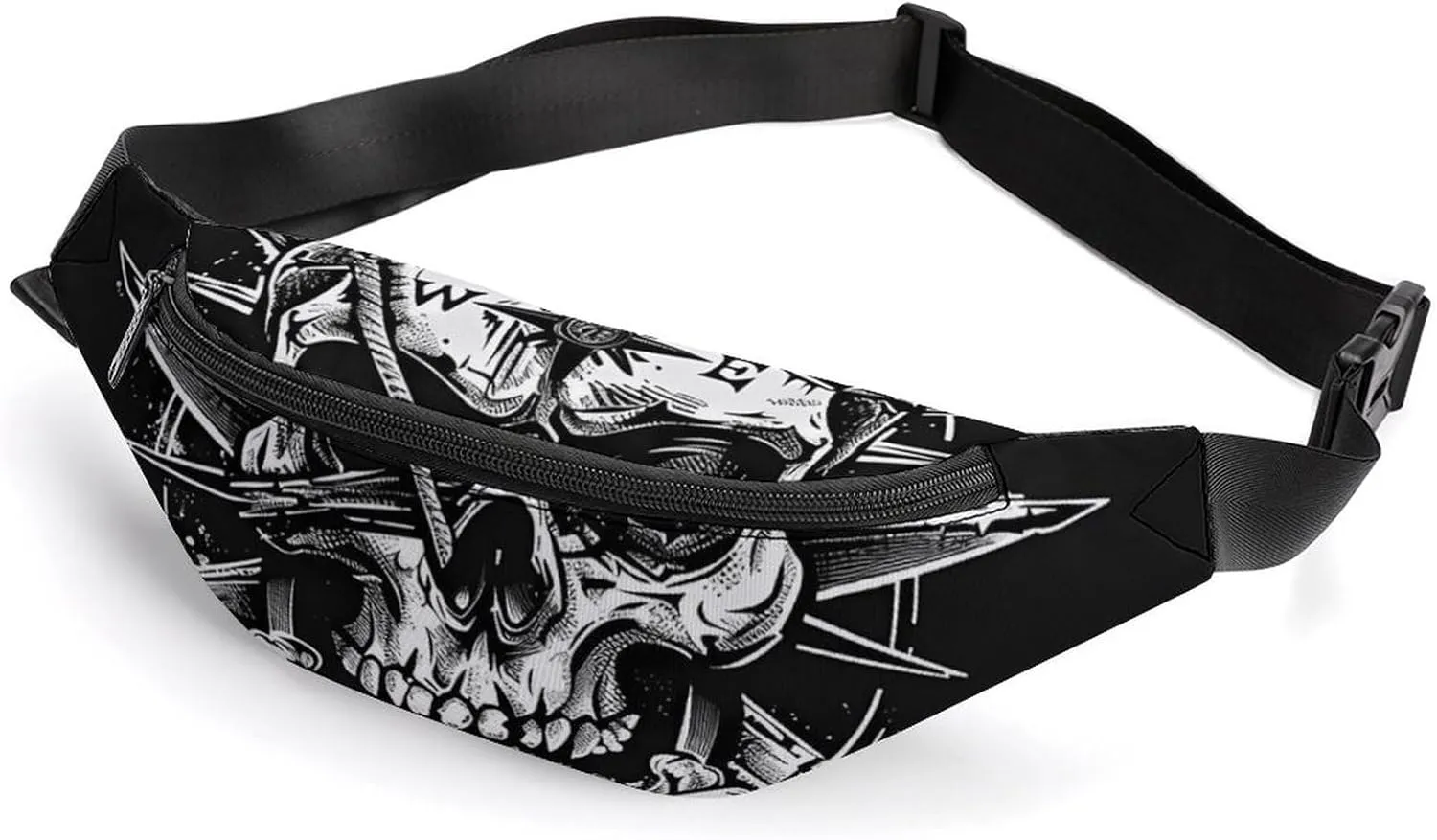 Skull Navigation Bones Compass Crossbody Fanny Pack Waist Packs Adjustable Shoulder Bags Sling Bag for Hiking Running Cycling