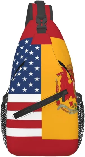Sling Bags for Women Men American Spain Flag Sling Backpack Adjustable Belt Bum Bags Fanny Pack for Travel Sports Running Hiking Waist Packs