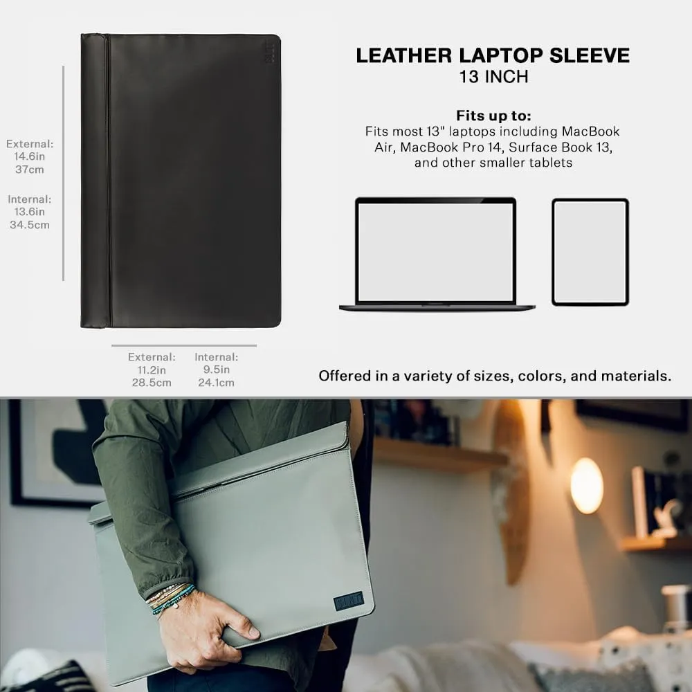 SLNT Leather Faraday Bag with Silent Pocket Technology - Signal Blocking Device Sleeve for 13 inch and 15 inch Laptops and Tablets, Provides Instant Protection (Black Leather, 13 inch)