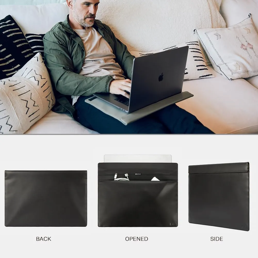 SLNT Leather Faraday Bag with Silent Pocket Technology - Signal Blocking Device Sleeve for 13 inch and 15 inch Laptops and Tablets, Provides Instant Protection (Black Leather, 13 inch)