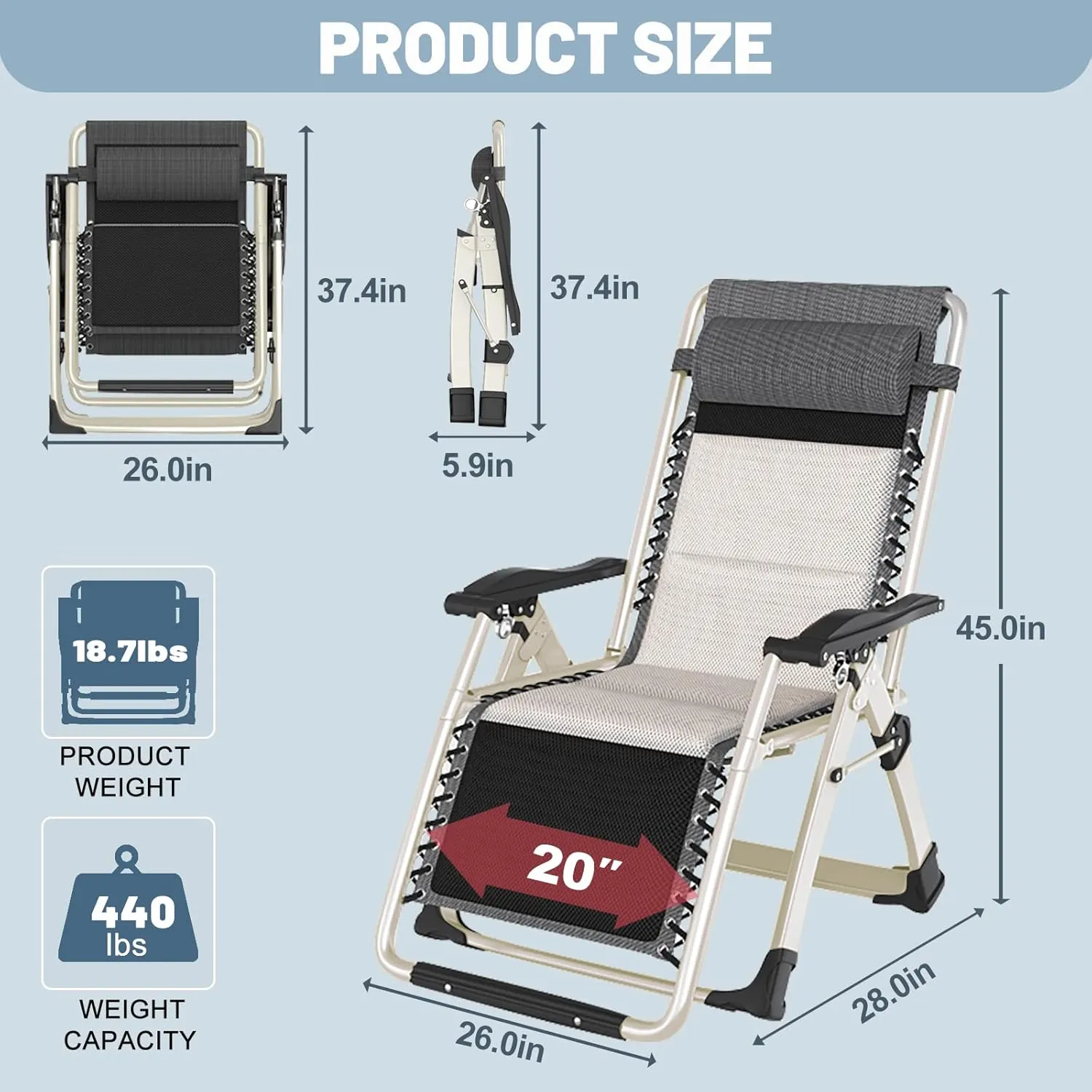 Slsy Zero Gravity Chair, Reclining Lounge Chair with Removable Tray for Indoor and Outdoor, Patio Recliner Folding Reclining Chair