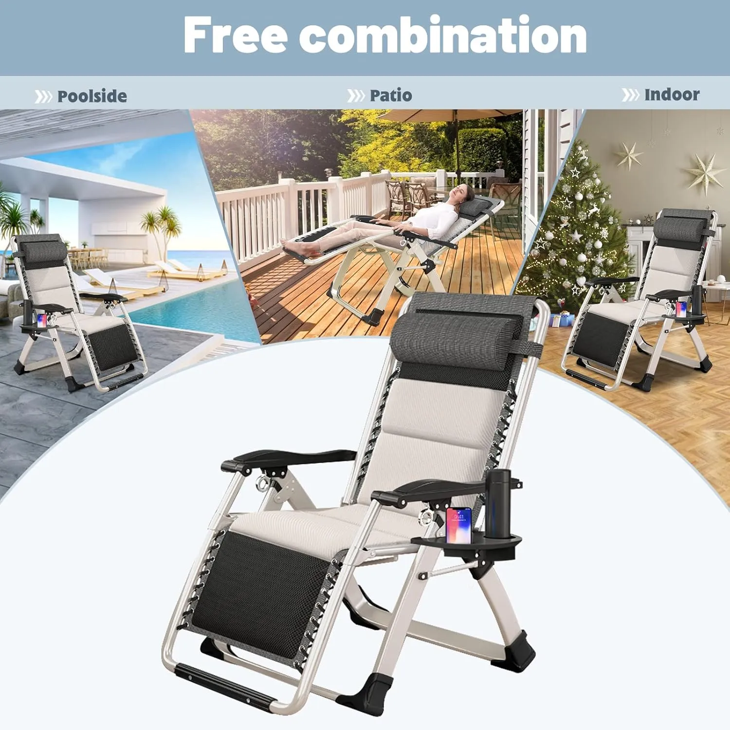 Slsy Zero Gravity Chair, Reclining Lounge Chair with Removable Tray for Indoor and Outdoor, Patio Recliner Folding Reclining Chair