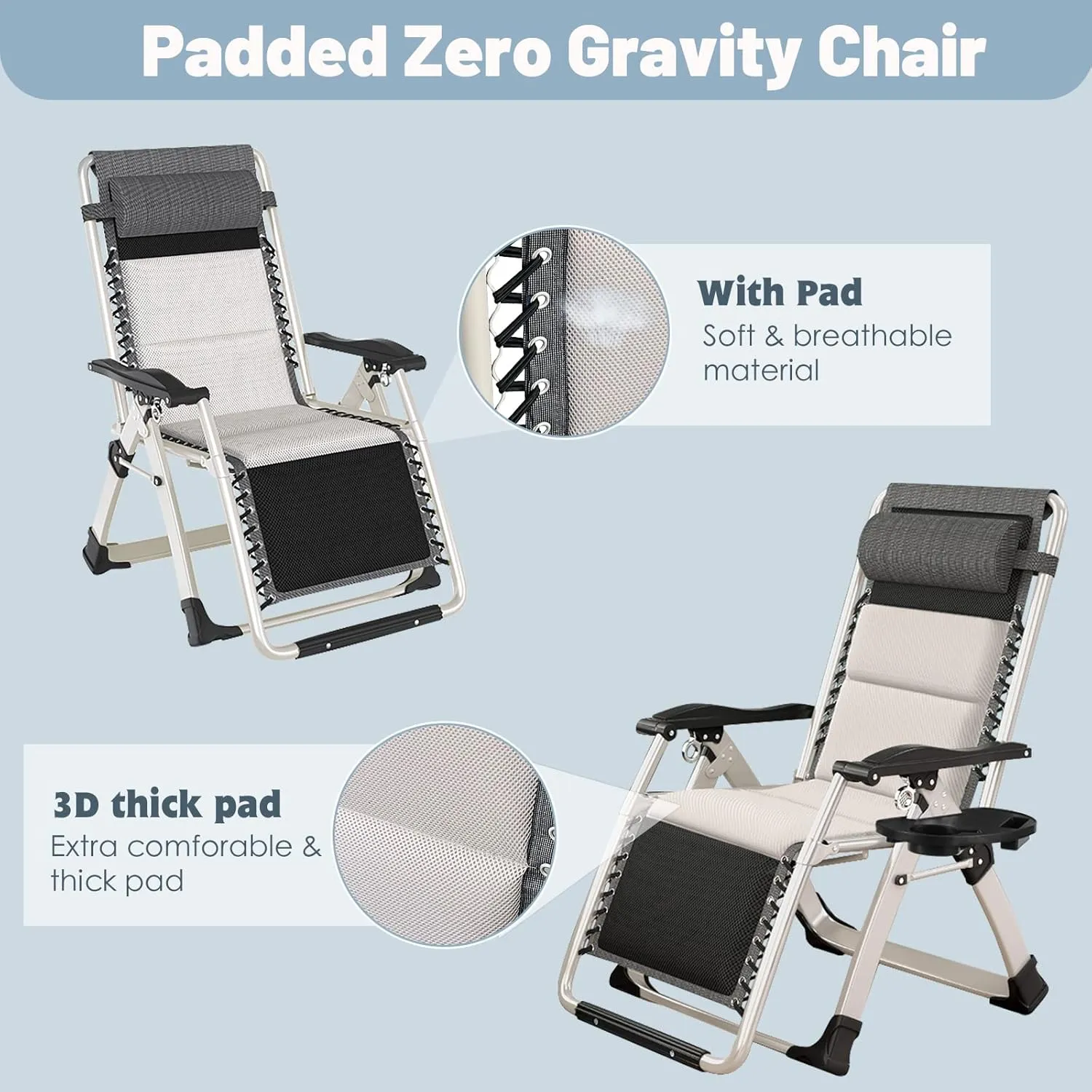Slsy Zero Gravity Chair, Reclining Lounge Chair with Removable Tray for Indoor and Outdoor, Patio Recliner Folding Reclining Chair