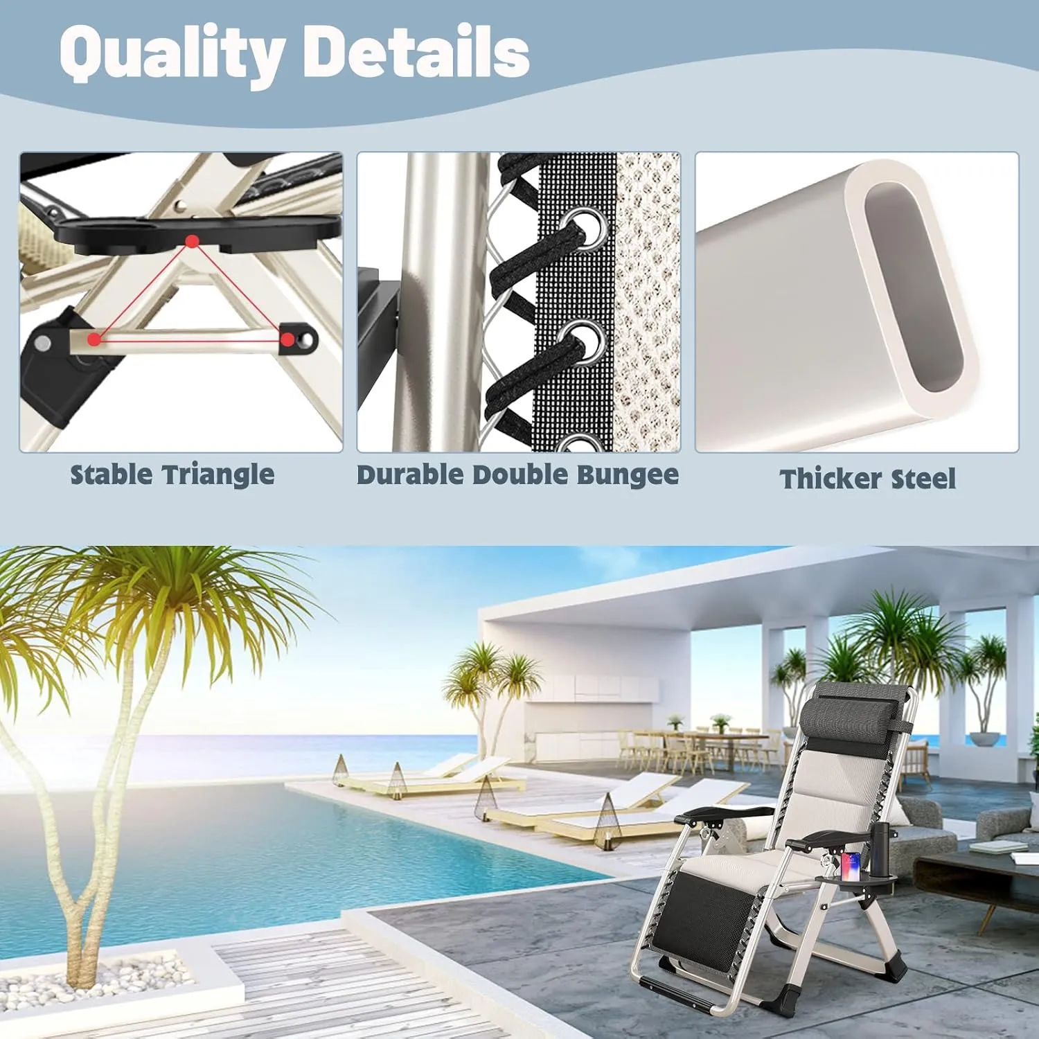 Slsy Zero Gravity Chair, Reclining Lounge Chair with Removable Tray for Indoor and Outdoor, Patio Recliner Folding Reclining Chair