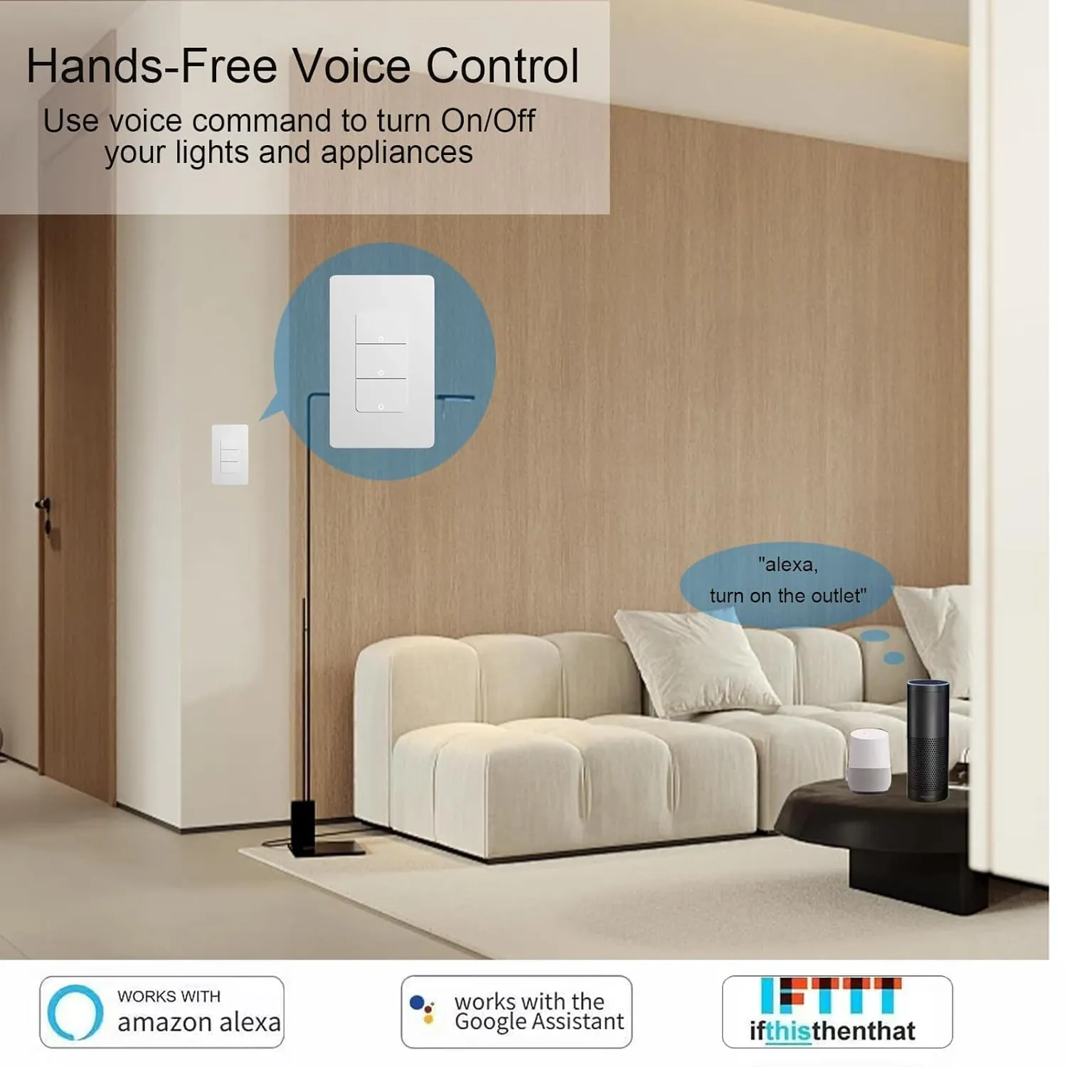Smart Light Switch, Double Smart WiFi Light Switches, Single Pole Smart Switch, Smart Switch 3 Gang Compatible with Alexa Google Assistant