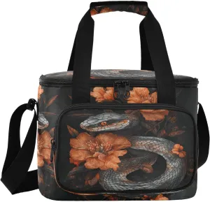 Snake Hibiscus Black Insulated Cooler Bag for Women Men Leakproof 24 Can Camping Cooling Bags for Work Office Picnic