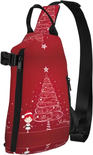 Snowman Christmas Tree Print Lightweight Adjustable Crossbody Backpack Daypack For Men,Women Sling Bag