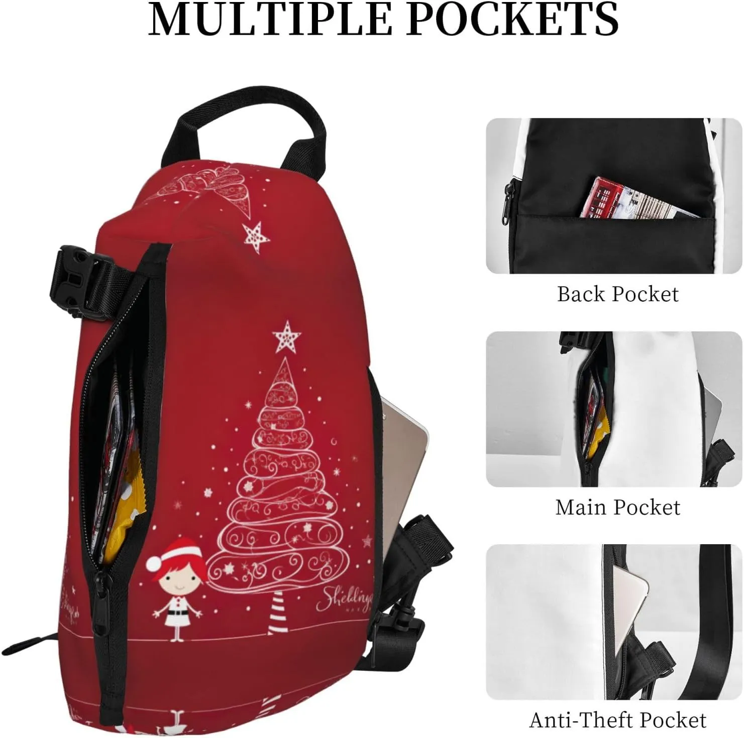 Snowman Christmas Tree Print Lightweight Adjustable Crossbody Backpack Daypack For Men,Women Sling Bag