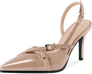 Soireelady Women Slingback Heels Pointed Toe High Stiletto Heels Pumps Buckle Strap D'Orsay Fashion Dress Shoes 3.5 Inch