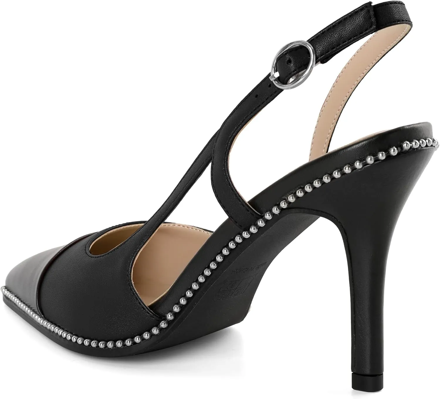Soireelady Womens Sling Back Heels Pointed Cap Toe Beaded Pumps Stilettos High Heel Pumps Slip On D'Orsay Heels Dress Shoes Wedding 3.5 Inch