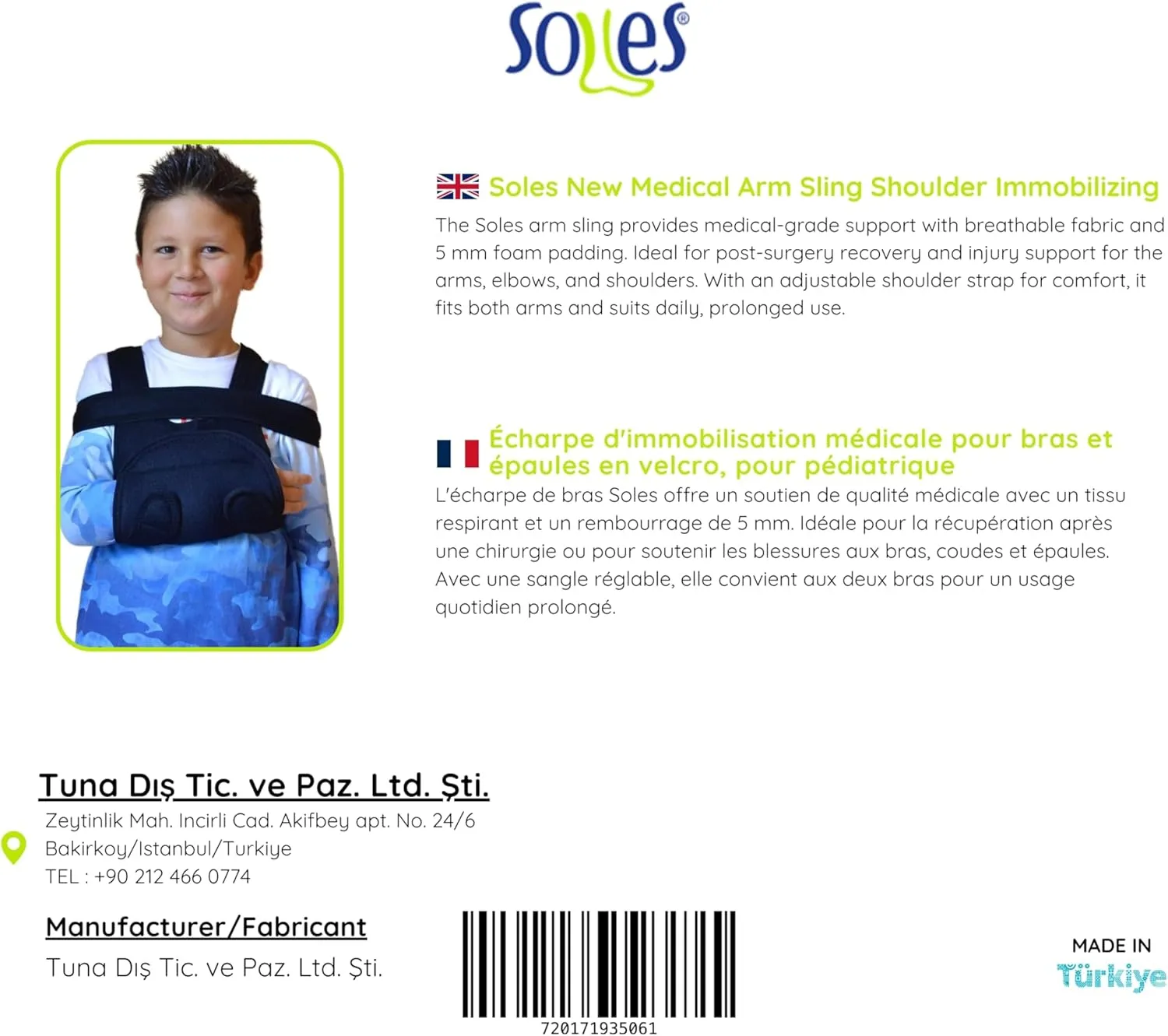 SOLES New Medical Arm Sling Shoulder Immobilizing Velpeau Bandage (Pediatric)