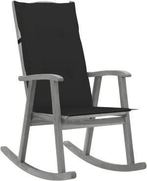 Solid Acacia Wood Rocking Chair with Cushions Gray High Back Weather-Resistant Indoor Outdoor Use for Patio Living Room Lounge Furniture