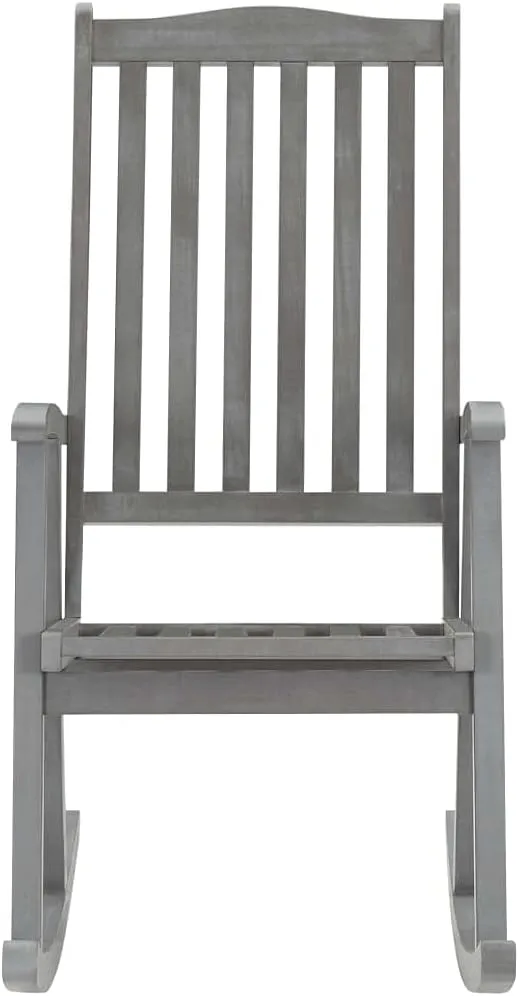 Solid Acacia Wood Rocking Chair with Cushions Gray High Back Weather-Resistant Indoor Outdoor Use for Patio Living Room Lounge Furniture