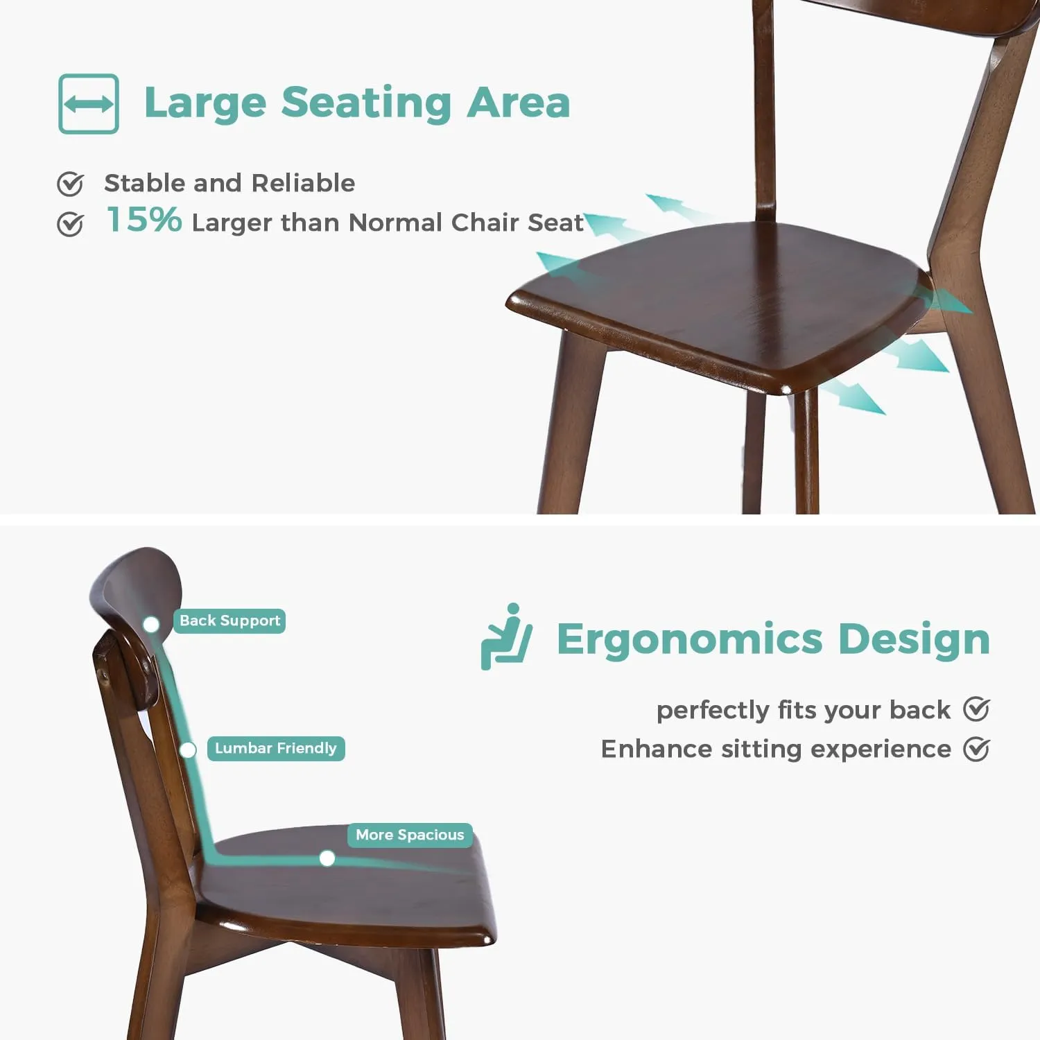 Solid Wood Dining Chairs Set of 4, Farmhouse Kitchen Chairs with Oak Backrest, Wooden Dining Room Chairs for Dining Room, Living Room, Non-Slip Foot Pads, Stackable Dining Chairs, Walnut