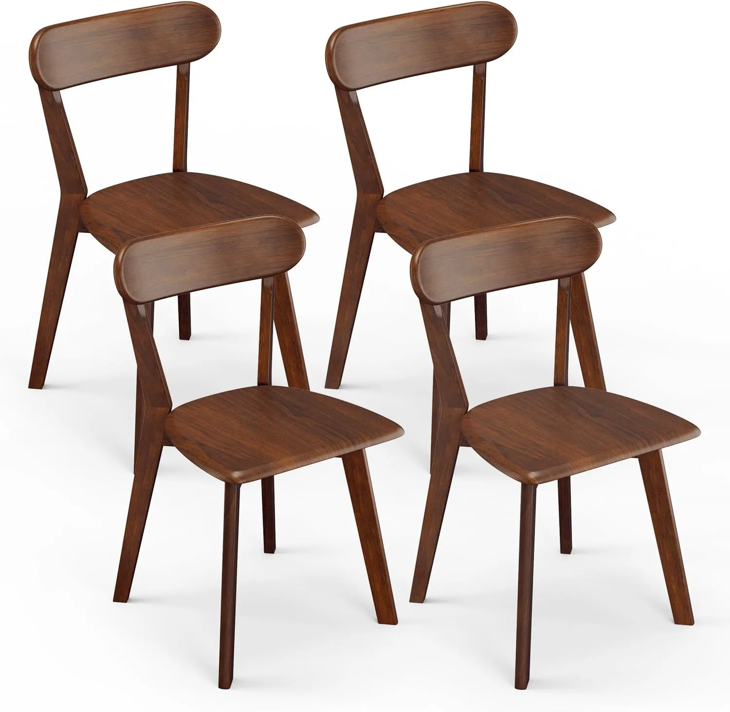Solid Wood Dining Chairs Set of 4, Farmhouse Kitchen Chairs with Oak Backrest, Wooden Dining Room Chairs for Dining Room, Living Room, Non-Slip Foot Pads, Stackable Dining Chairs, Walnut