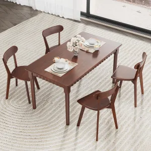 Solid Wood Dining Chairs Set of 4, Farmhouse Kitchen Chairs with Oak Backrest, Wooden Dining Room Chairs for Dining Room, Living Room, Non-Slip Foot Pads, Stackable Dining Chairs, Walnut