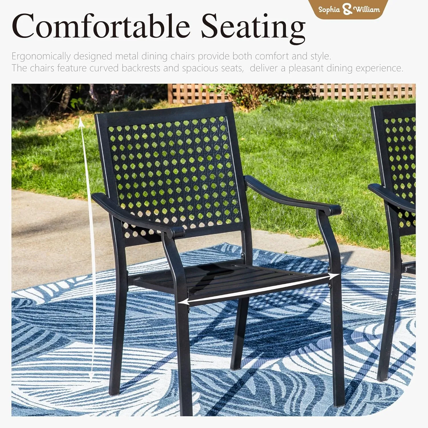 Sophia & William Round Patio Table and Chairs Set, Outdoor Dining Set for 6, 7 Piece Metal Patio Furniture, 54" Black Table(Beehive)