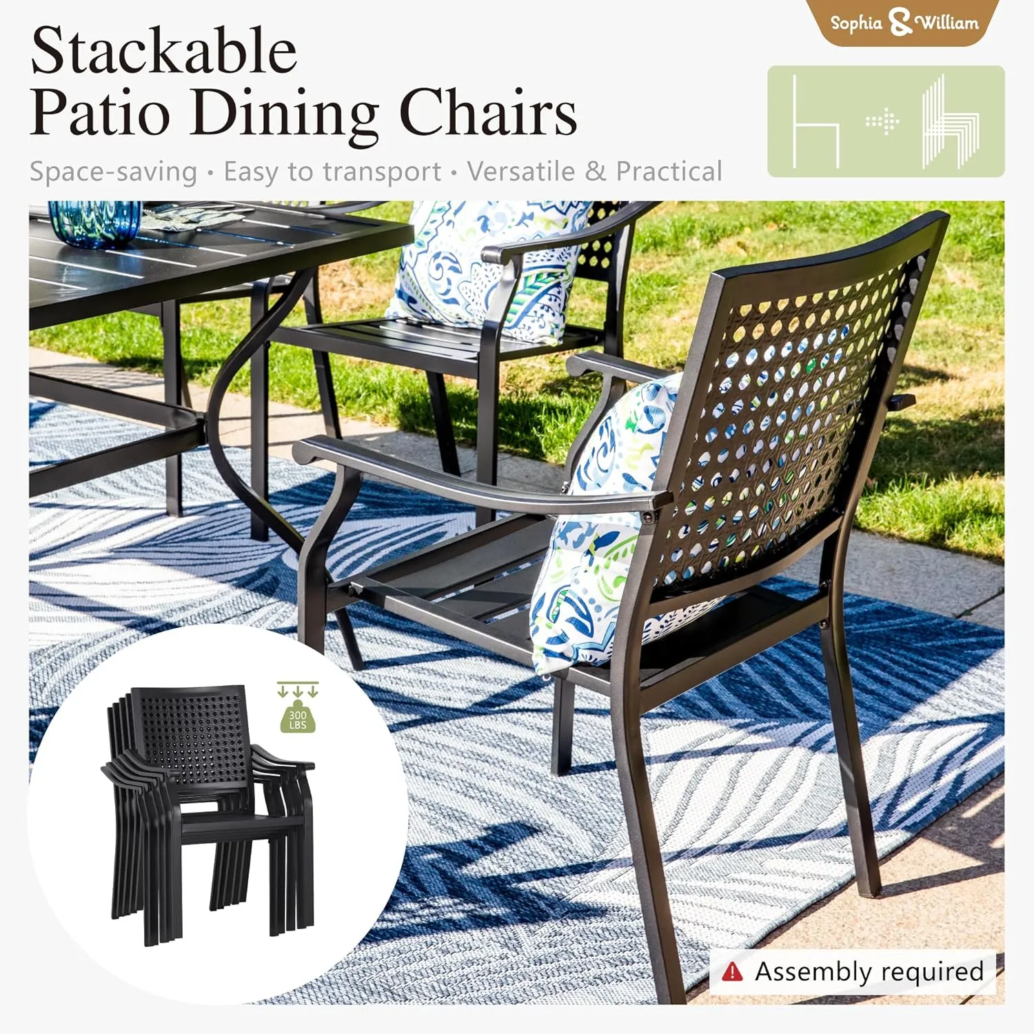 Sophia & William Round Patio Table and Chairs Set, Outdoor Dining Set for 6, 7 Piece Metal Patio Furniture, 54" Black Table(Beehive)