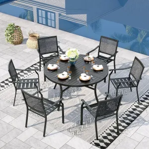 Sophia & William Round Patio Table and Chairs Set, Outdoor Dining Set for 6, 7 Piece Metal Patio Furniture, 54" Black Table(Beehive)