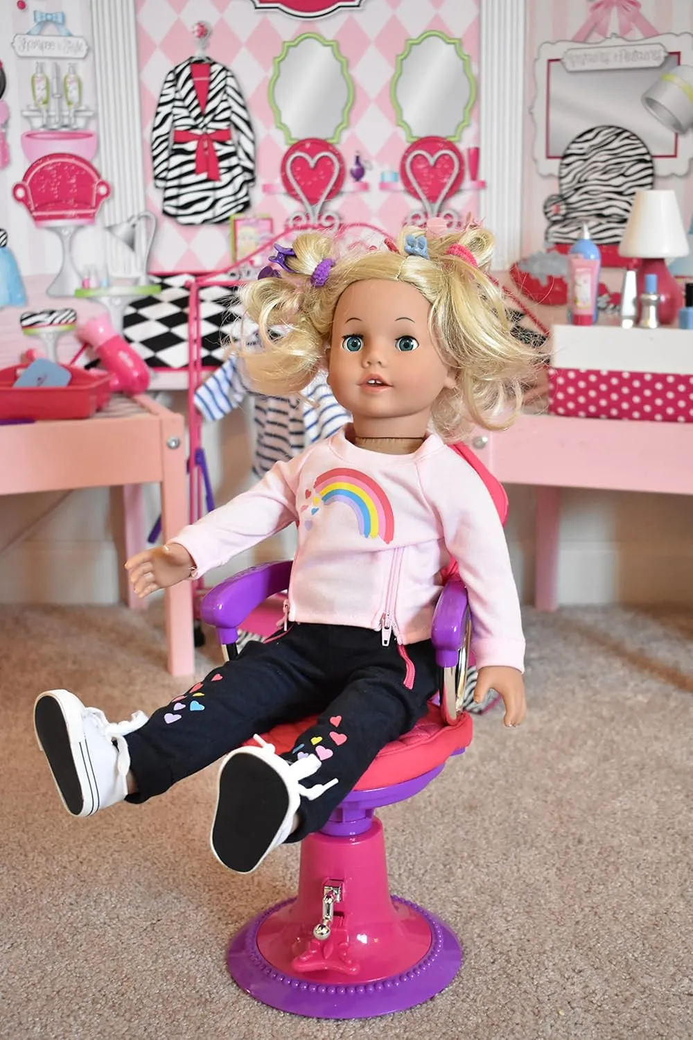 Sophia's 18" Doll Hot Pink Salon Chair with Adjustable Height, Quilted Seat with Safety Strap, Armrest and Footrest