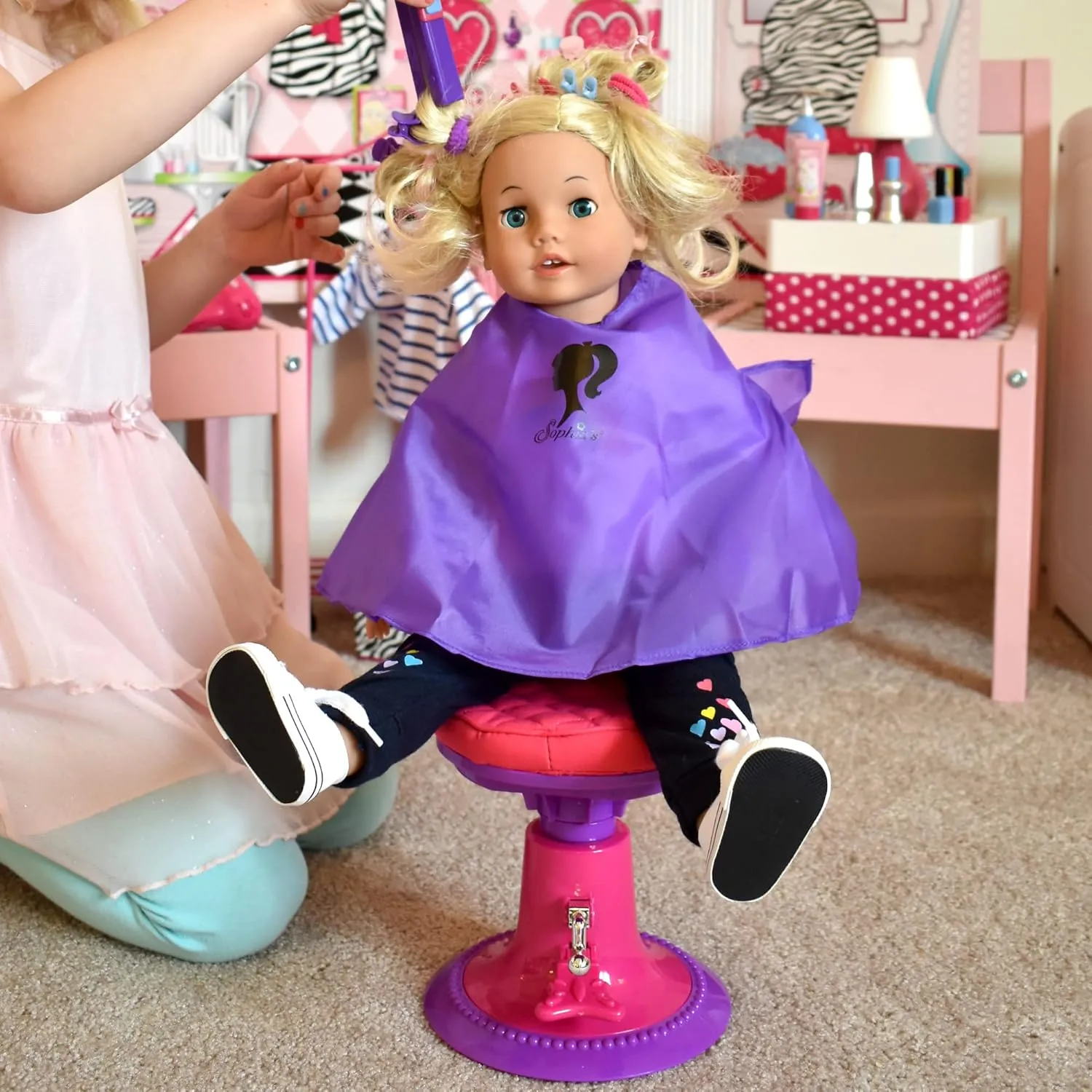 Sophia's 18" Doll Hot Pink Salon Chair with Adjustable Height, Quilted Seat with Safety Strap, Armrest and Footrest