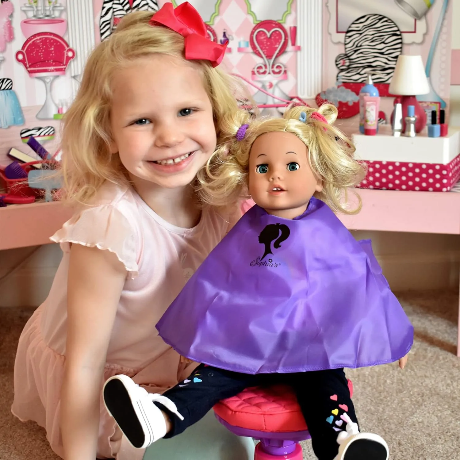 Sophia's 18" Doll Hot Pink Salon Chair with Adjustable Height, Quilted Seat with Safety Strap, Armrest and Footrest