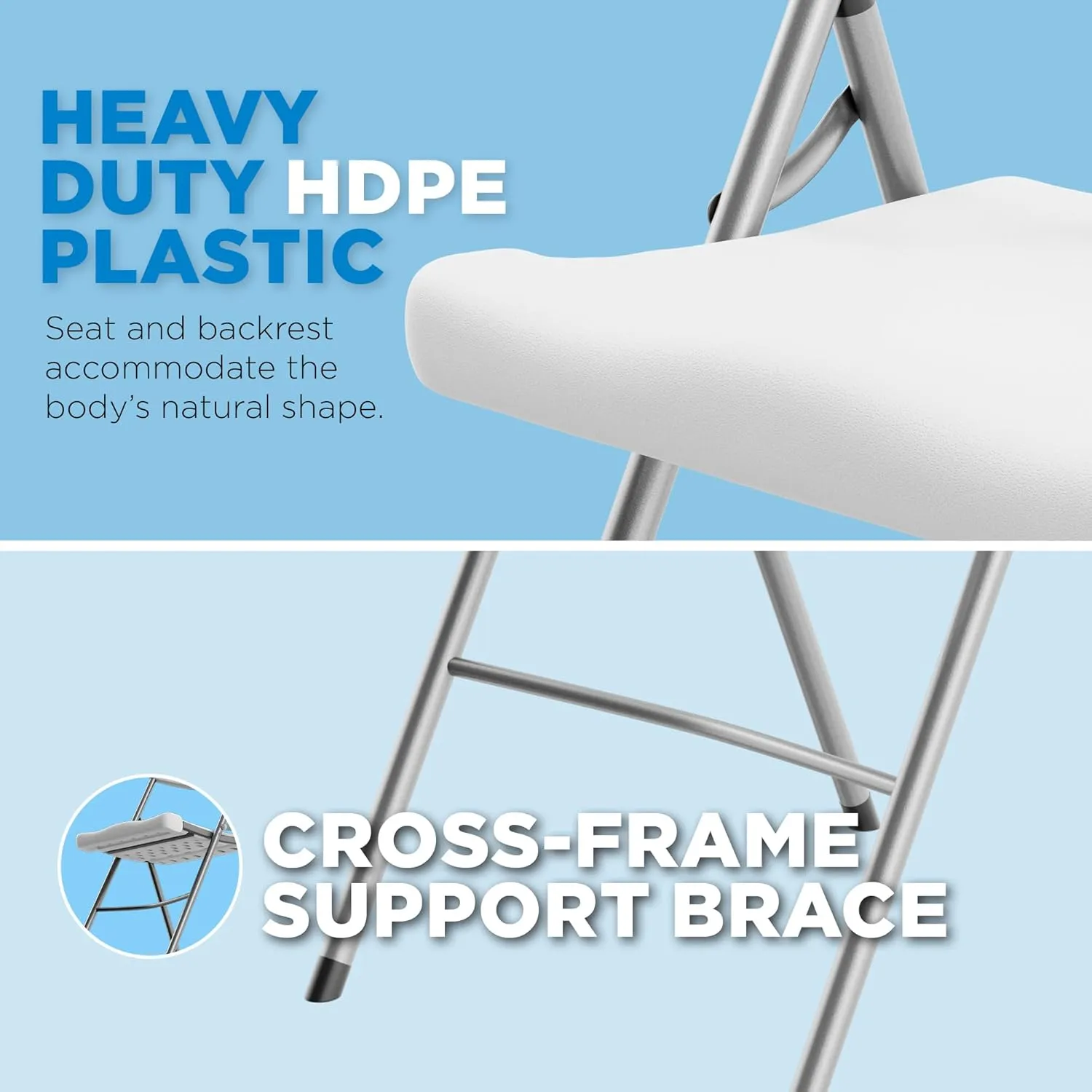 Sorfey White Folding Chair Set of 4, 550 lbs Weight Capacity - Comfy Ergonomic Plastic Folding Chairs for Outside, Wedding, Indoor/Outdoor Party Chairs, Folding Event Chairs - Stackable, Foldable