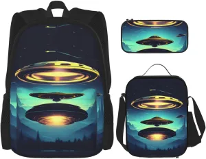 Spacecraft descend Backpack set (3-piece set) - student school bag   pencil case   lunch bag, large capacity backpack