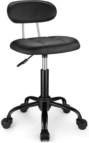 Square Rolling Stool with Backrest Height Adjustable Chair Swivel Drafting Chair Stool Chair with Wheels Black