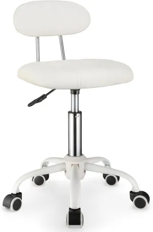 Square Rolling Stool with Backrest Height Adjustable Chair Swivel Drafting Chair Stool Chair with Wheels White